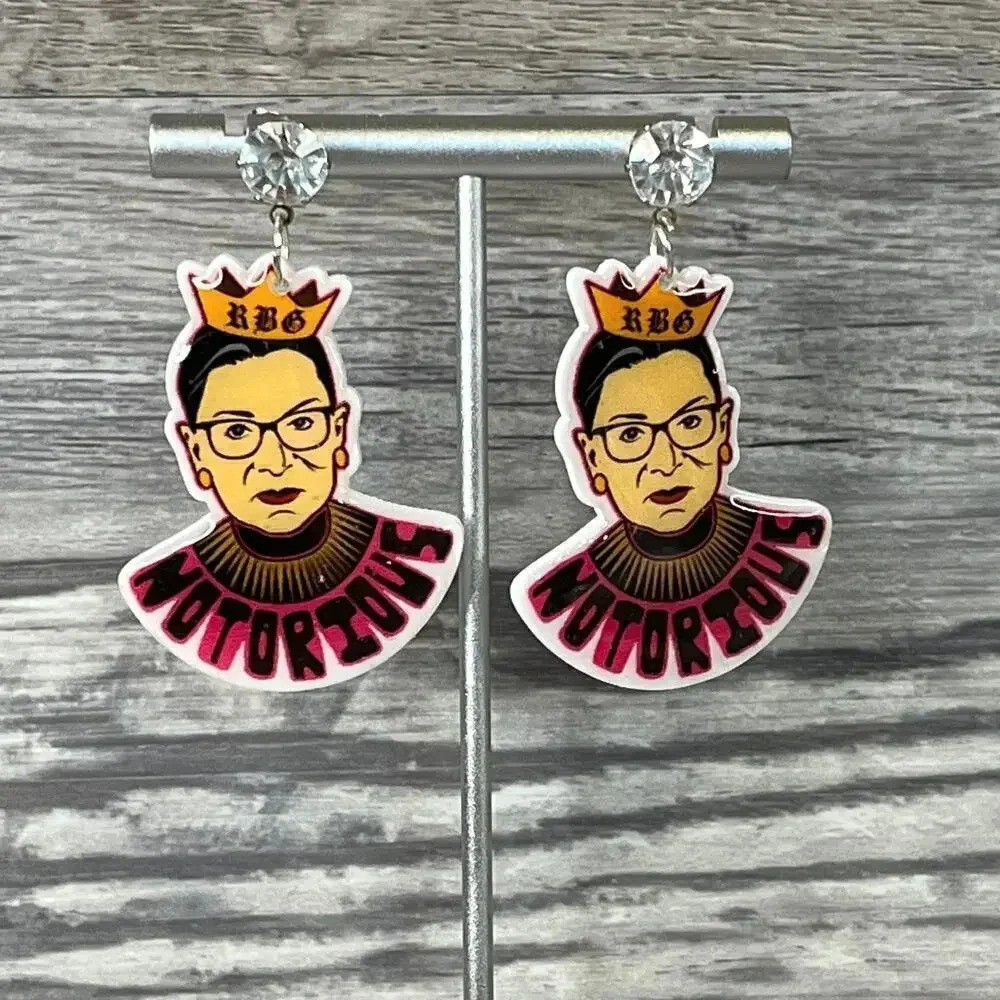 Ruth Bader Ginsburg Acrylic Rhinestone Stud Earrings Dangle Earrings - Picture 1 of 7